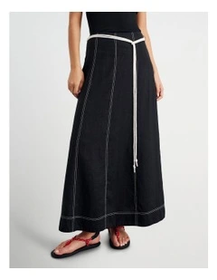 Sabine Linen Maxi Skirt in Black