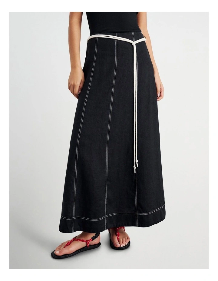 Sabine Linen Maxi Skirt in Black image 1