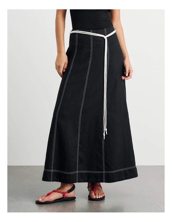 Sabine Linen Maxi Skirt in Black image 3