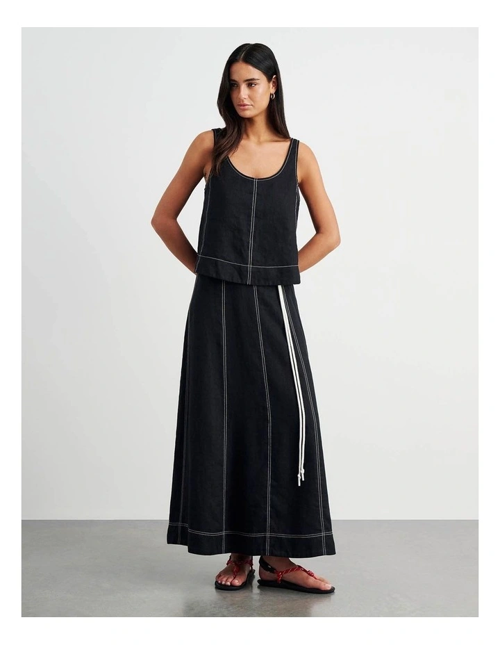 Sabine Linen Maxi Skirt in Black image 4