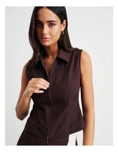 Canvas Sleeveless Shirt in Brown