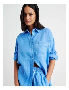 Gigi Linen Relaxed Shirt in Azure