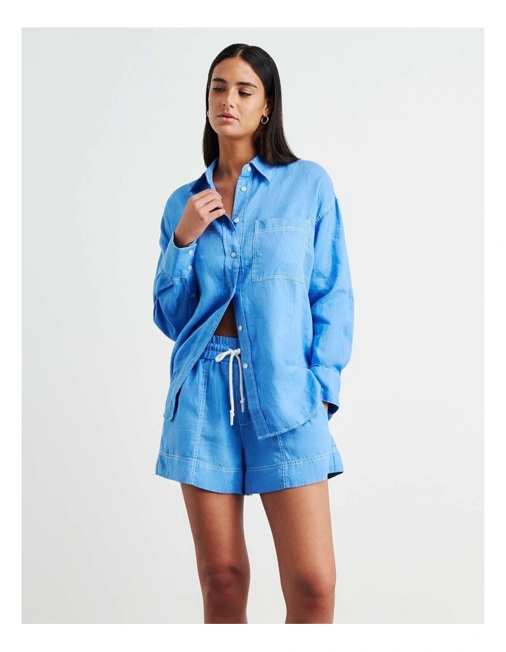 Gigi Linen Relaxed Shirt in Azure image 3