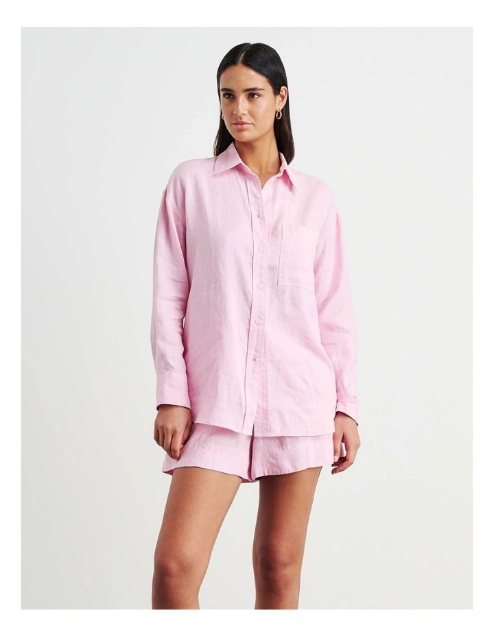 Gigi Linen Relaxed Shirt in Pink image 3