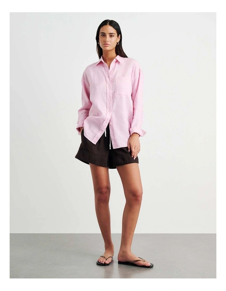 Gigi Linen Relaxed Shirt in Pink image 5