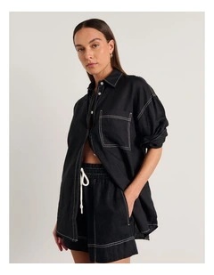 Gigi Linen Relaxed Shirt in Black