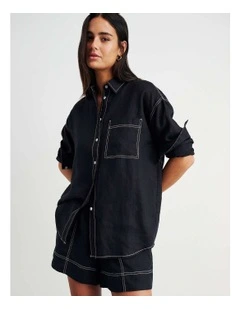 Gigi Linen Relaxed Shirt in Black