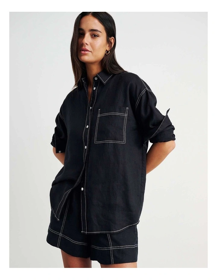 Gigi Linen Relaxed Shirt in Black image 1