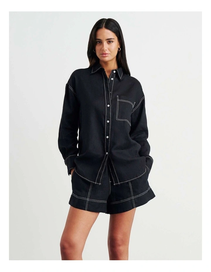 Gigi Linen Relaxed Shirt in Black image 2