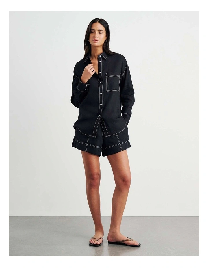 Gigi Linen Relaxed Shirt in Black image 3