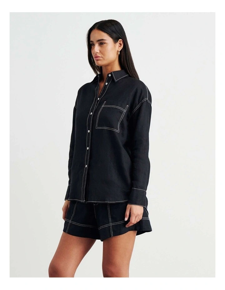 Gigi Linen Relaxed Shirt in Black image 4