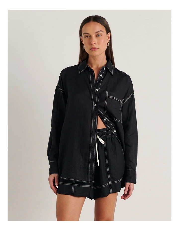Gigi Linen Relaxed Shirt in Black image 5