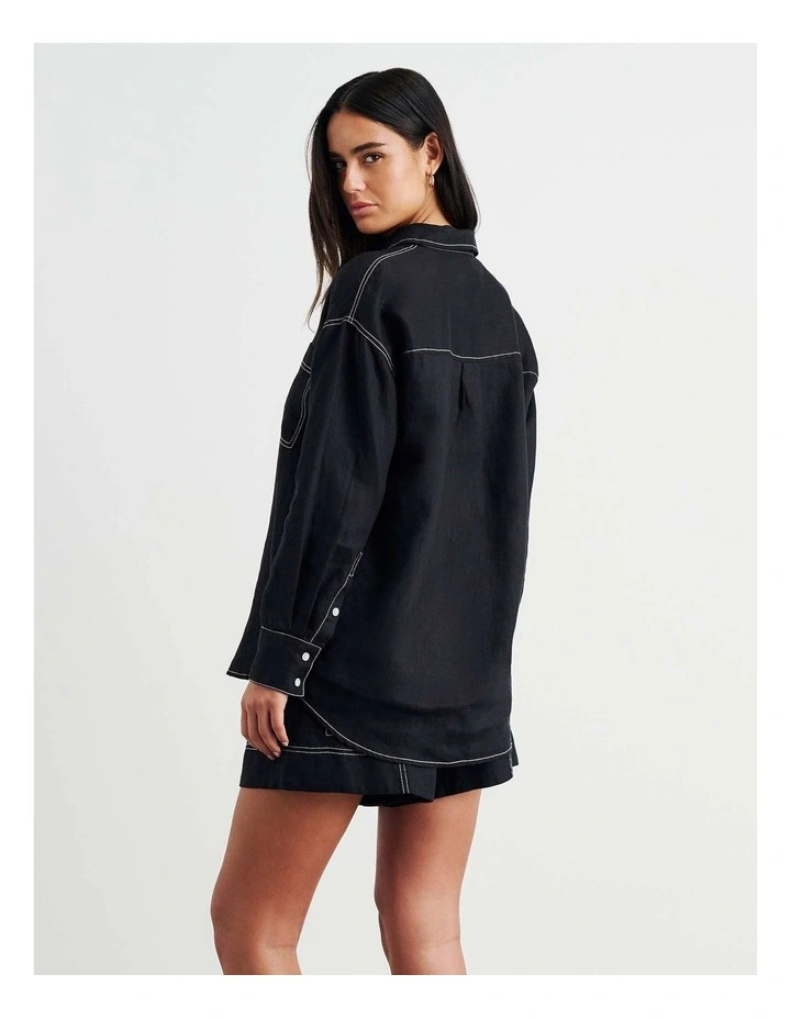 Gigi Linen Relaxed Shirt in Black image 5