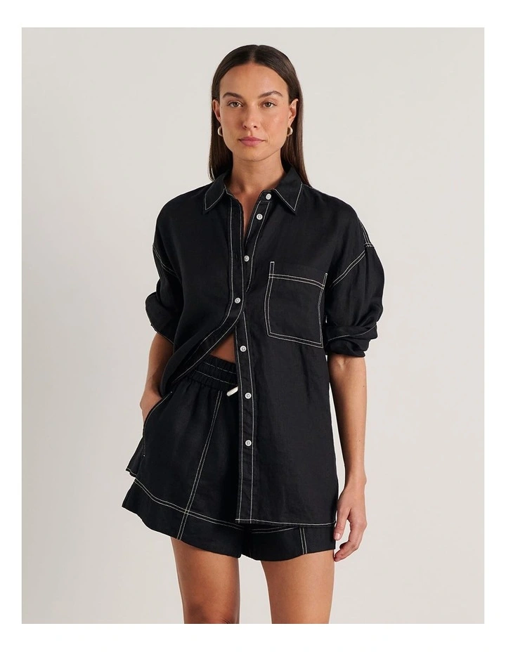Gigi Linen Relaxed Shirt in Black image 6