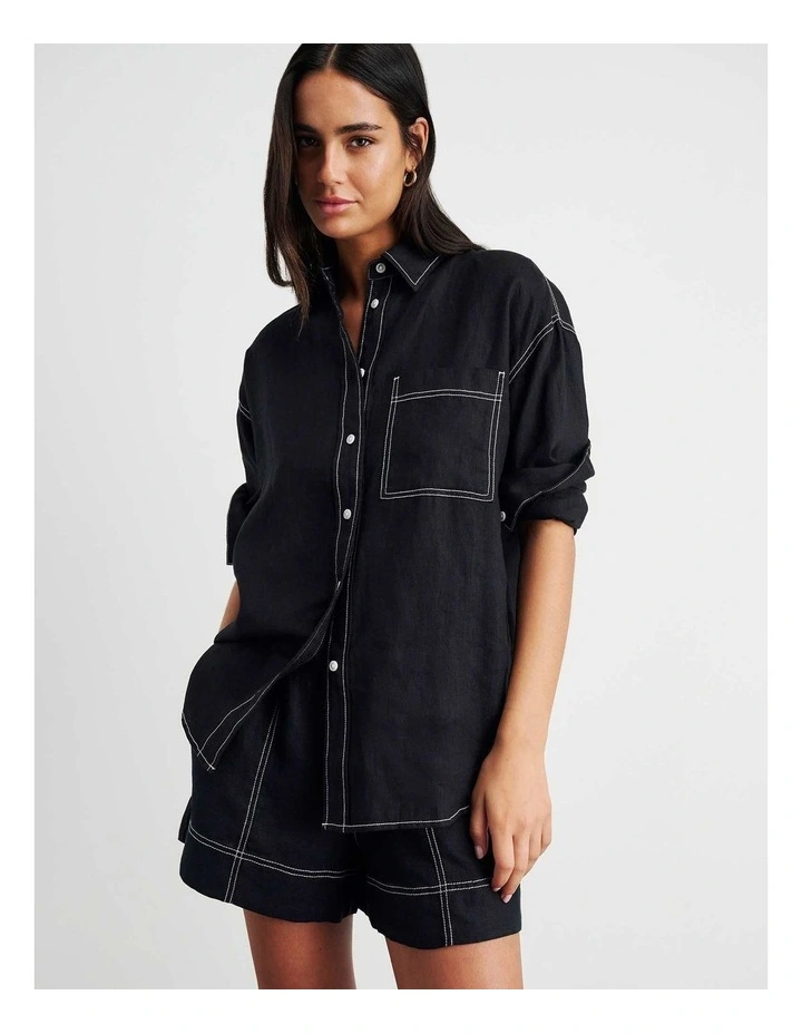 Gigi Linen Relaxed Shirt in Black image 6