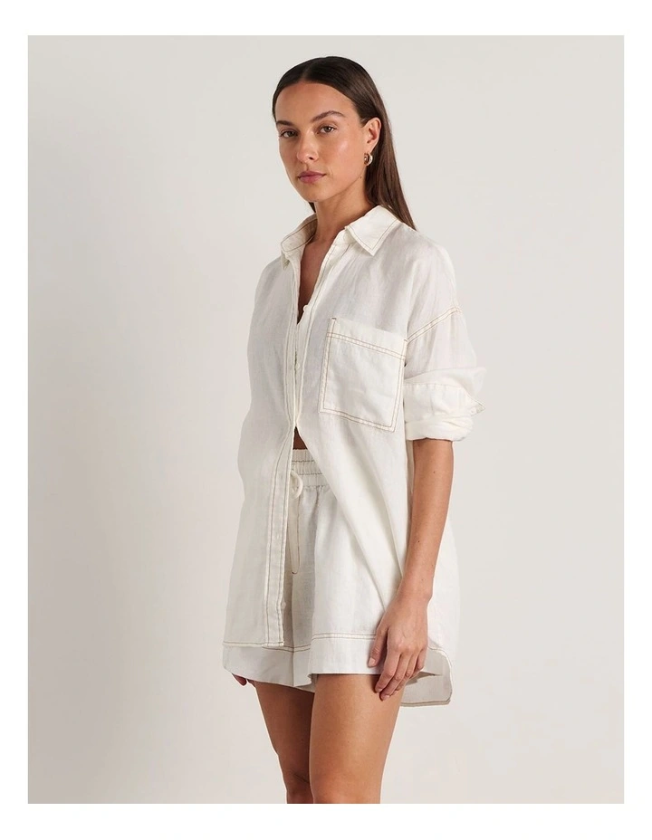 Gigi Linen Relaxed Shirt in White image 3
