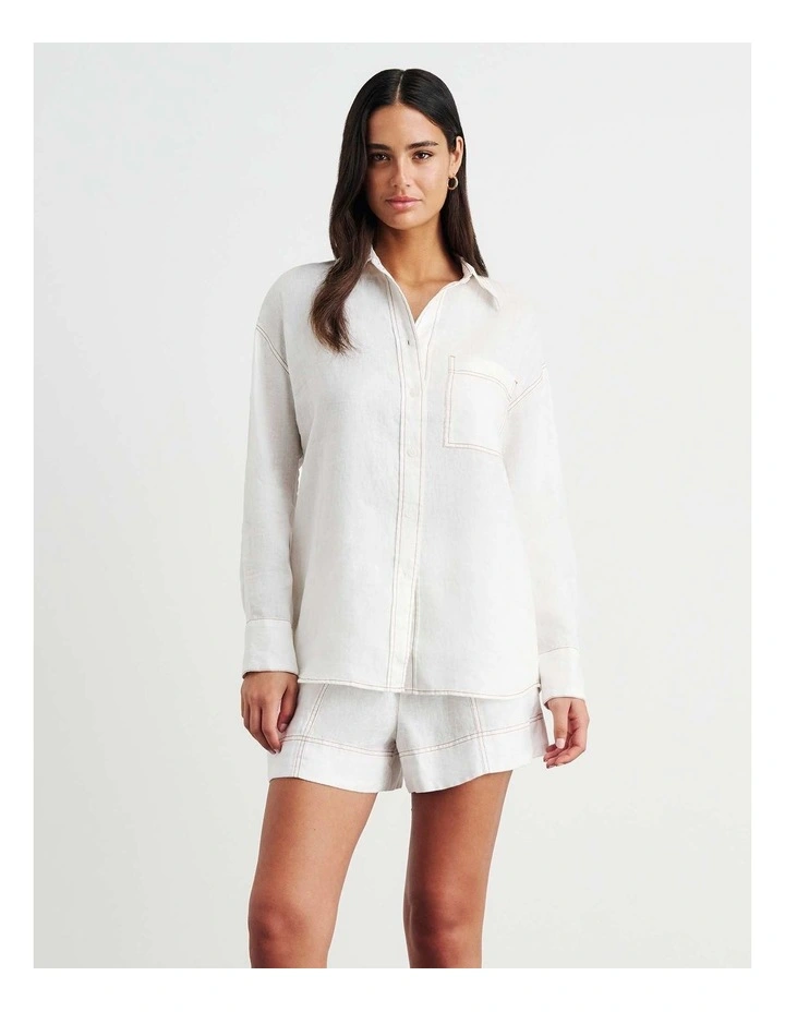 Gigi Linen Relaxed Shirt in White image 3