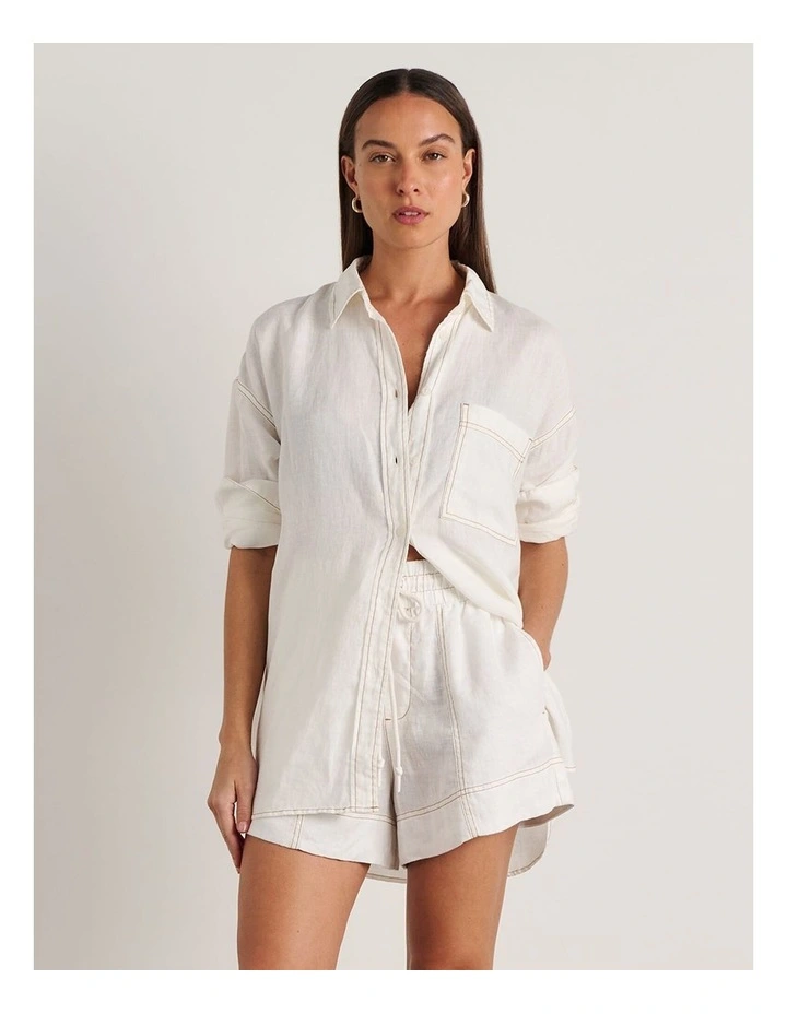 Gigi Linen Relaxed Shirt in White image 5