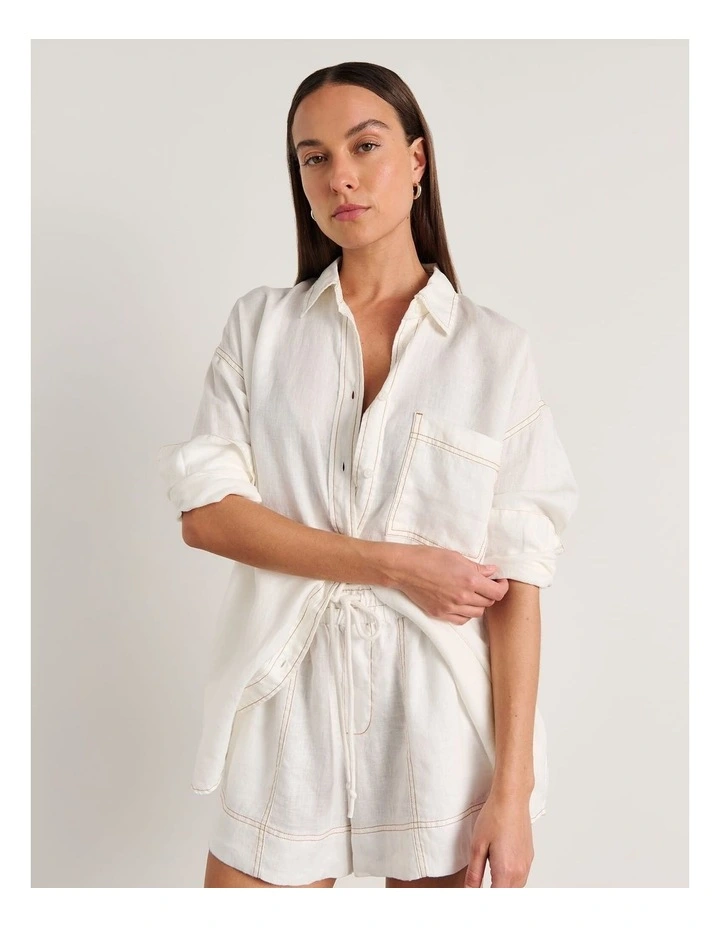 Gigi Linen Relaxed Shirt in White image 6