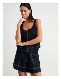 Sabine Linen Scoop Cami in Black