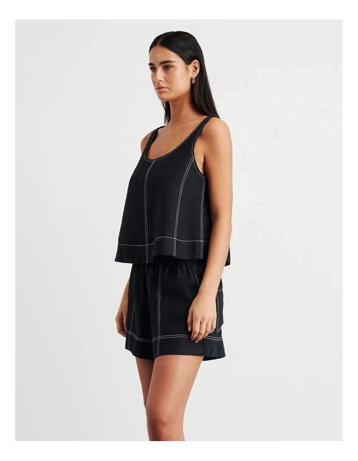 Sabine Linen Scoop Cami in Black image 3