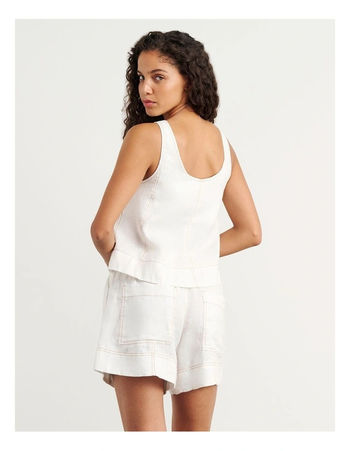 Sabine Linen Scoop Cami in White image 2