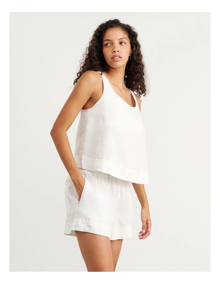 Sabine Linen Scoop Cami in White image 3