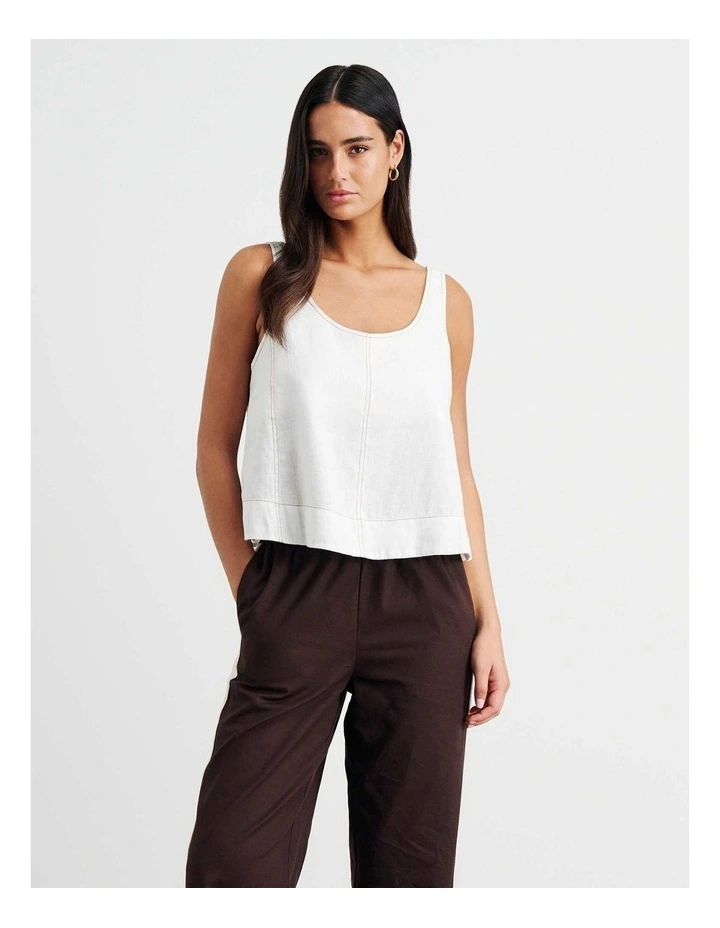 Sabine Linen Scoop Cami in White image 3