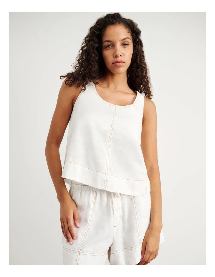 Sabine Linen Scoop Cami in White image 5