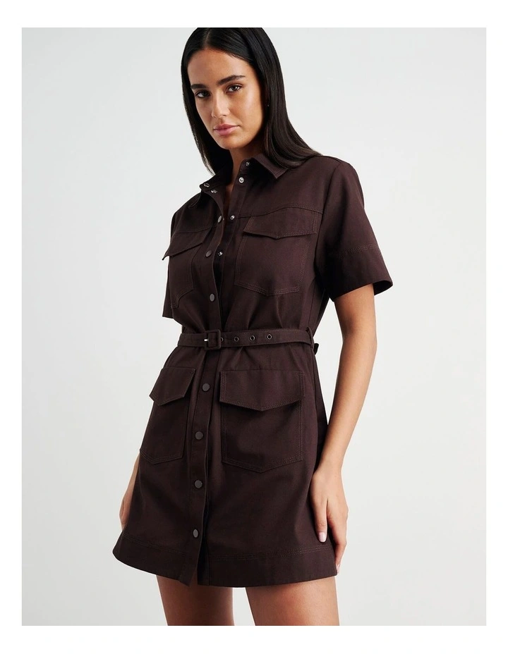 Canvas Utility Shirt Dress in Brown image 1