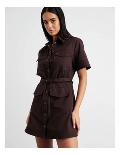 Canvas Utility Shirt Dress in Brown