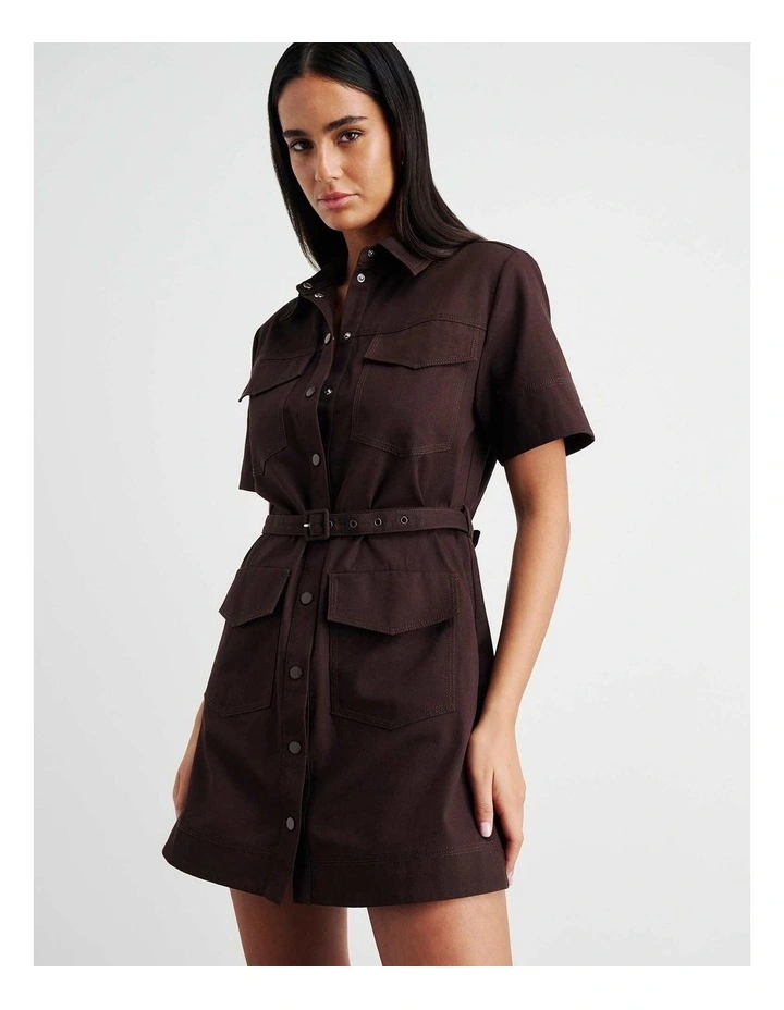 Canvas Utility Shirt Dress in Brown image 1