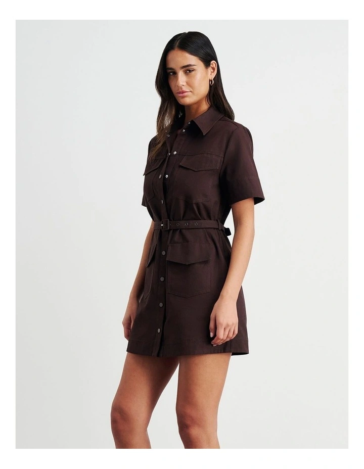 Canvas Utility Shirt Dress in Brown image 3