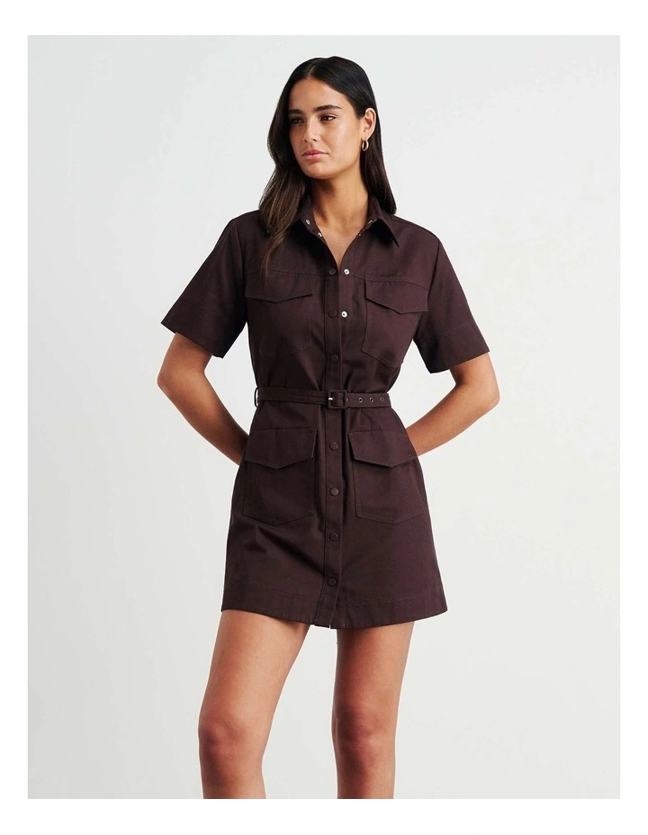 Canvas Utility Shirt Dress in Brown image 3