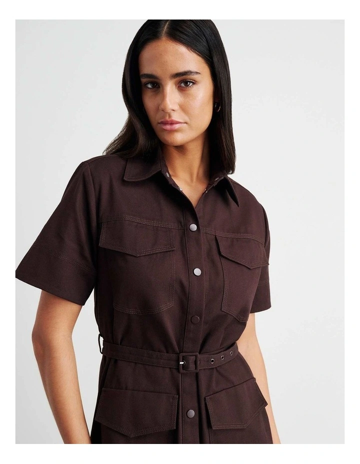 Canvas Utility Shirt Dress in Brown image 4