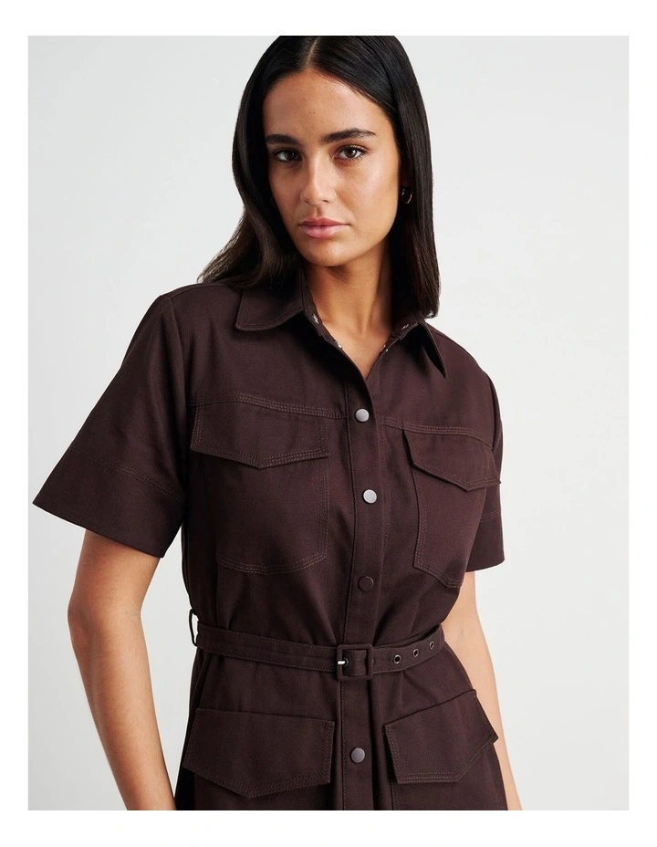 Canvas Utility Shirt Dress in Brown image 6