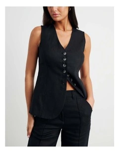 Kayla Linen Vest in Black