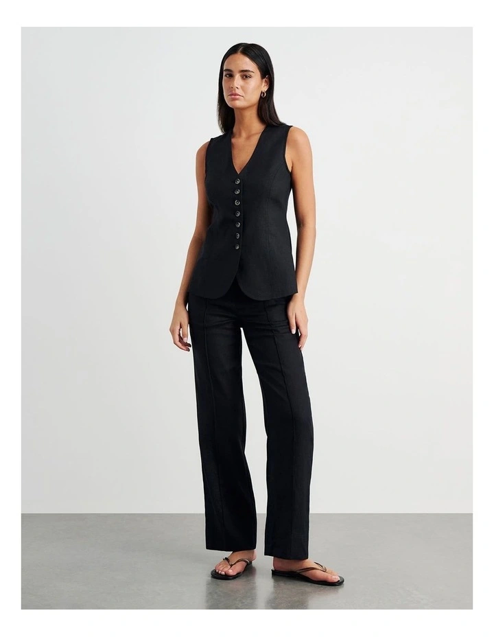 Kayla Linen Vest in Black image 2
