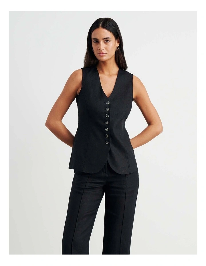 Kayla Linen Vest in Black image 3
