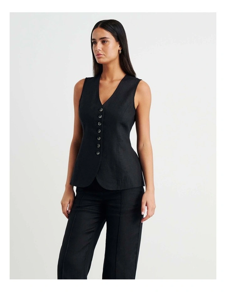 Kayla Linen Vest in Black image 4