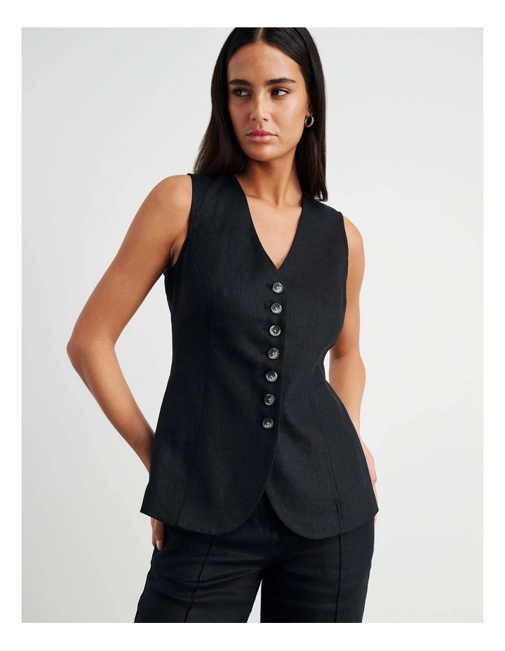 Kayla Linen Vest in Black image 6