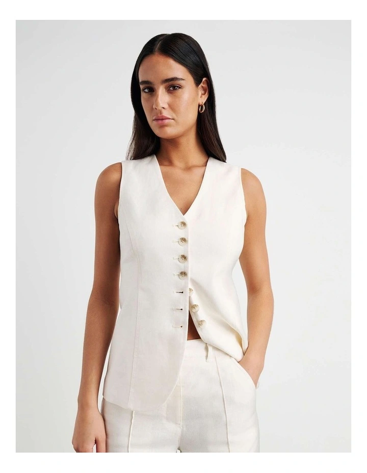 Kayla Linen Vest in White image 1