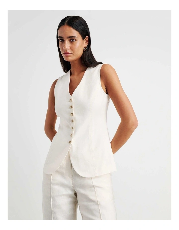 Kayla Linen Vest in White image 3