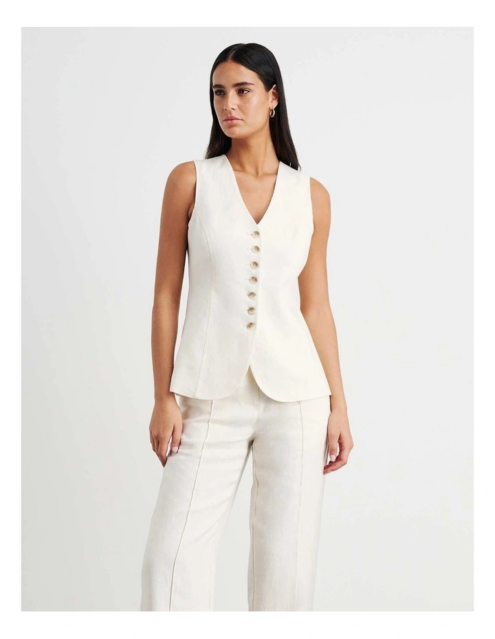 Kayla Linen Vest in White image 4