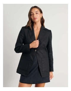 Kayla Linen Blazer in Black