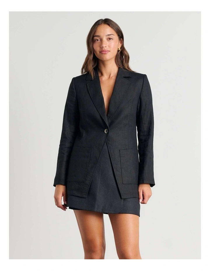 Kayla Linen Blazer in Black image 2