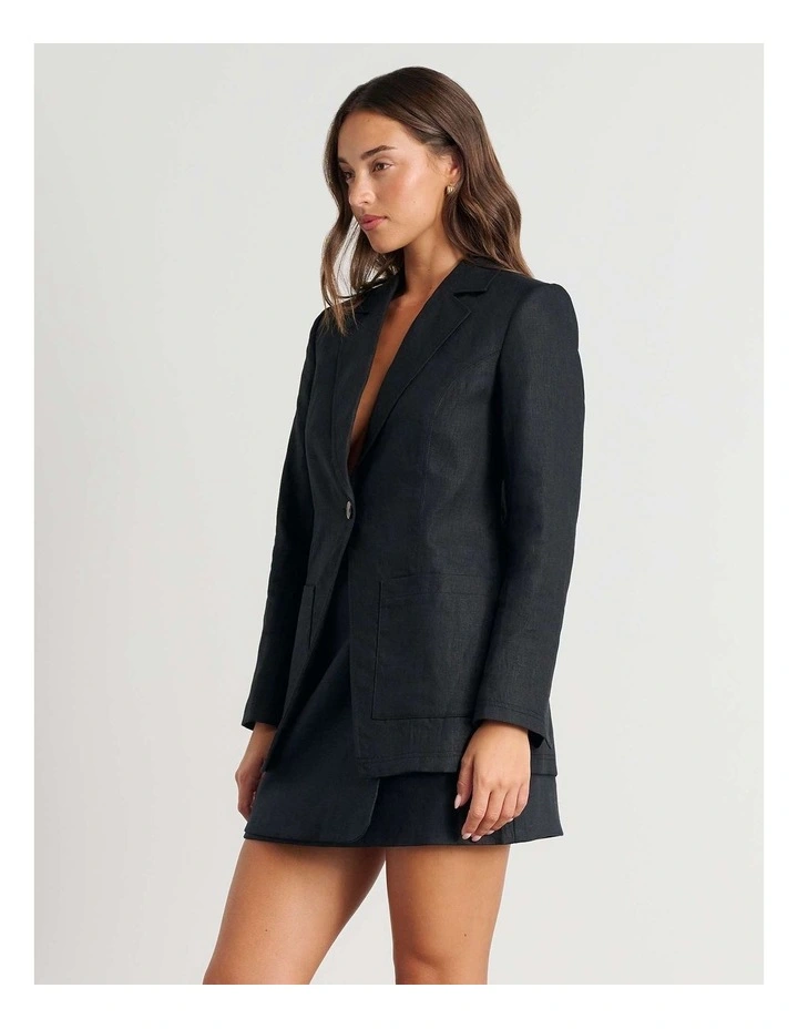 Kayla Linen Blazer in Black image 3