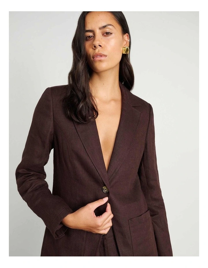Kayla Linen Blazer in Dark Chocolate image 1