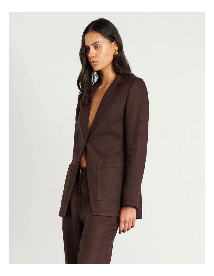 Kayla Linen Blazer in Dark Chocolate image 3