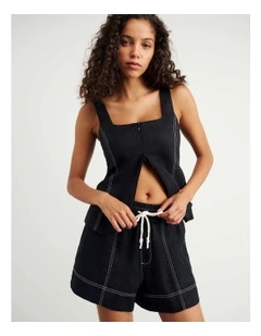 Sabine Linen Square Neck Bodice in Black